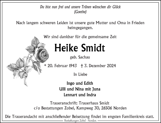 Traueranzeige von Heike Smidt von Ostfriesischer Kurier