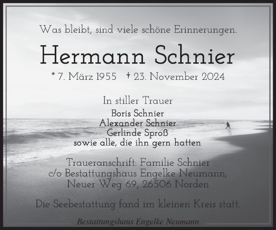 Traueranzeige von Hermann Schnier von Ostfriesischer Kurier