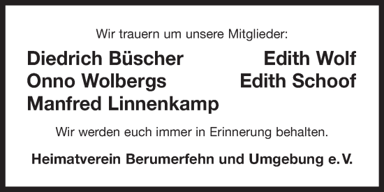 Traueranzeige von In Erinnerung von Ostfriesischer Kurier