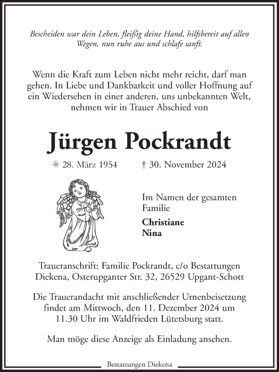 Traueranzeige von Jürgen Pockrandt von Ostfriesischer Kurier
