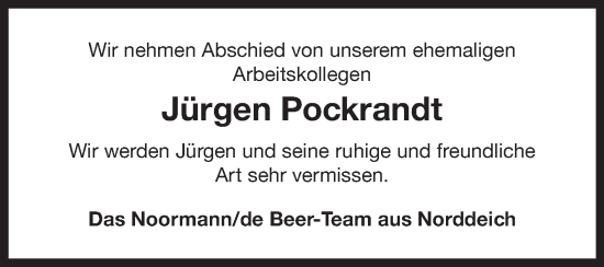 Traueranzeige von Jürgen Pockrandt von Ostfriesischer Kurier