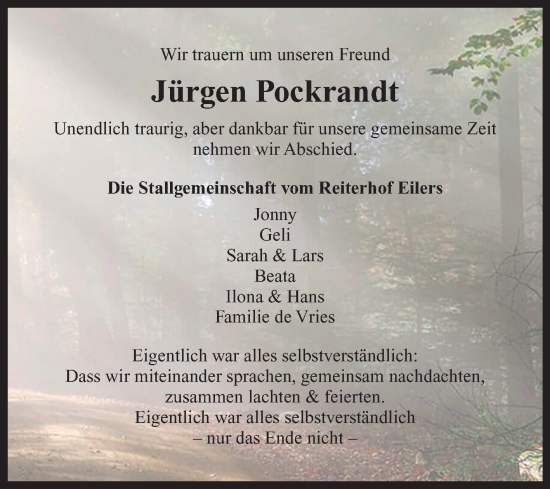 Traueranzeige von Jürgen Pockrandt von Ostfriesischer Kurier