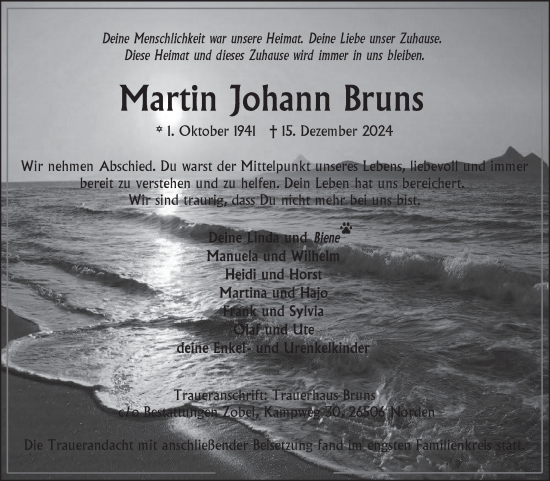 Traueranzeige von Martin  Bruns von Ostfriesischer Kurier