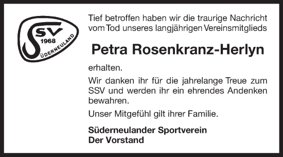 Traueranzeige von Petra Rosenkranz-Herlyn von Ostfriesischer Kurier