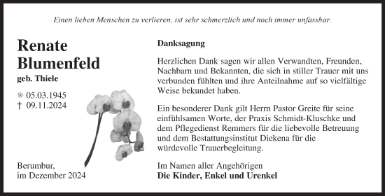 Traueranzeige von Renate Blumenfeld von Ostfriesischer Kurier