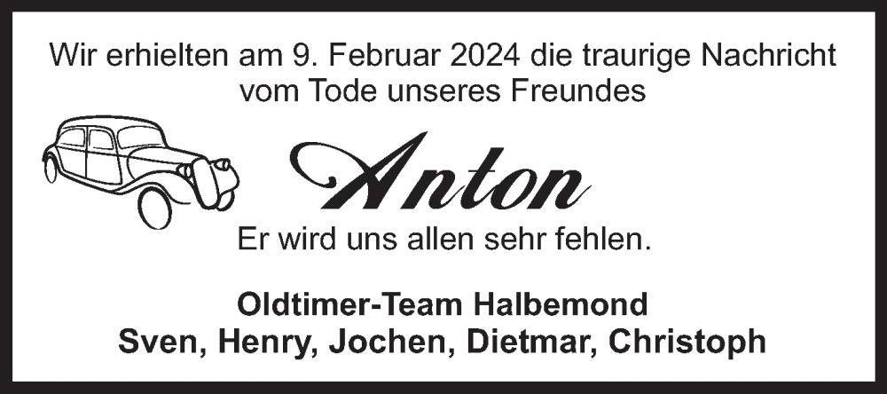  Traueranzeige für Anton Siemers vom 17.02.2024 aus Ostfriesischer Kurier