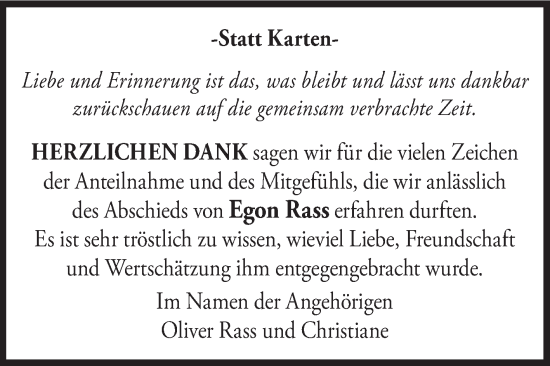 Traueranzeige von Egon Rass von Ostfriesischer Kurier