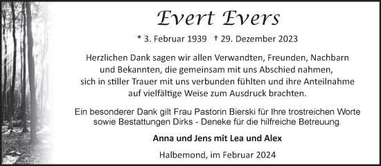 Traueranzeige von Evert Evers von Ostfriesischer Kurier