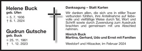 Traueranzeige von Helene Buck von Ostfriesischer Kurier