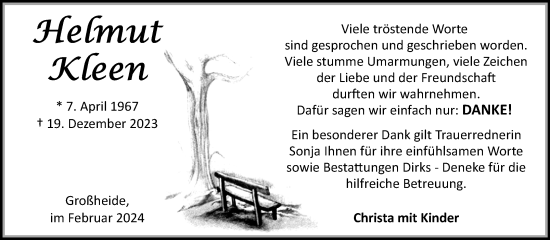 Traueranzeige von Helmut Kleen von Ostfriesischer Kurier