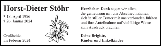 Traueranzeige von Horst-Dieter Stöhr von Ostfriesischer Kurier