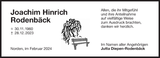 Traueranzeige von Joachim Hinrich Rodenbäck von Ostfriesischer Kurier