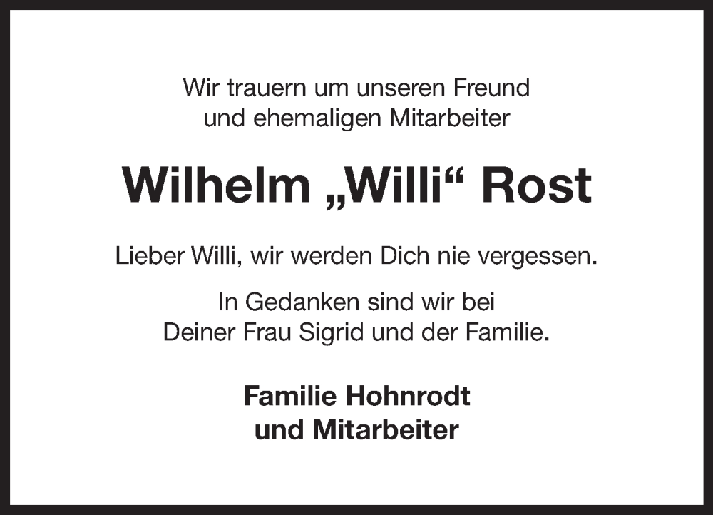  Traueranzeige für Wilhelm Rost vom 10.02.2024 aus Ostfriesischer Kurier