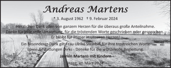 Traueranzeige von Andreas Martens von Ostfriesischer Kurier