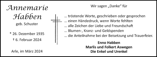 Traueranzeige von Annemarie Habben von Ostfriesischer Kurier