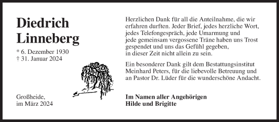 Traueranzeige von Diedrich Linneberg von Ostfriesischer Kurier