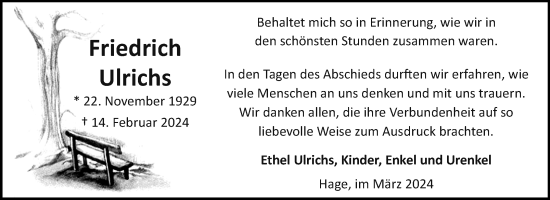 Traueranzeige von Friedrich Ulrichs von Ostfriesischer Kurier