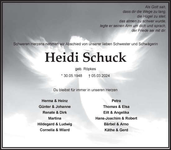 Traueranzeige von Heidi Schuck von Ostfriesischer Kurier