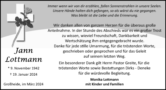 Traueranzeige von Jann Lottmann von Ostfriesischer Kurier