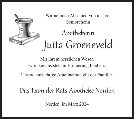 Traueranzeige von jutLa Groeneve td von Ostfriesischer Kurier