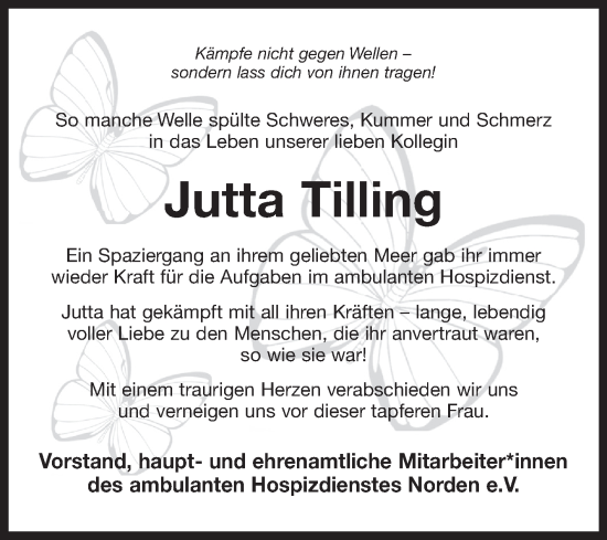 Traueranzeige von Jutta Tilling von Ostfriesischer Kurier