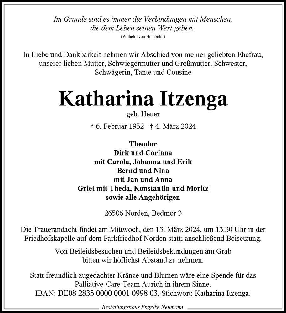 Traueranzeigen von Katharina Itzenga | OK-Trauer.de