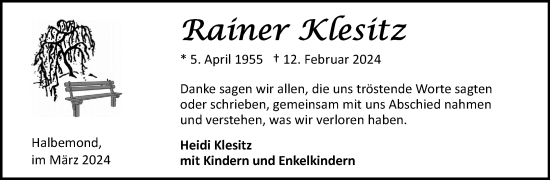 Traueranzeige von Rainer Klesitz von Ostfriesischer Kurier