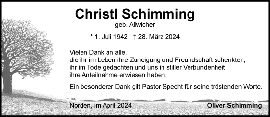 Traueranzeige von Christi Schimming von Ostfriesischer Kurier