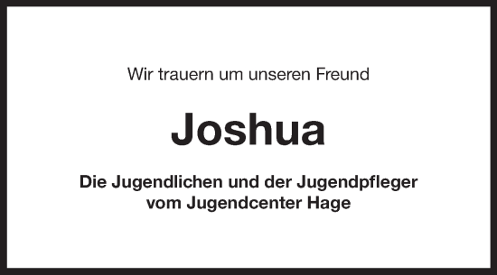 Traueranzeige von Joshua  von Ostfriesischer Kurier