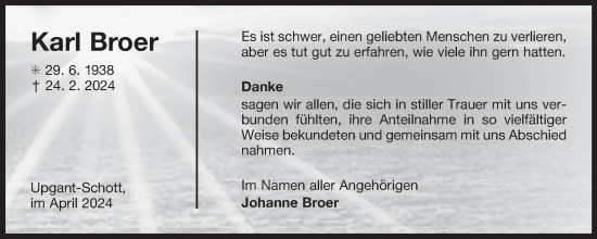 Traueranzeige von Karl Broer von Ostfriesischer Kurier