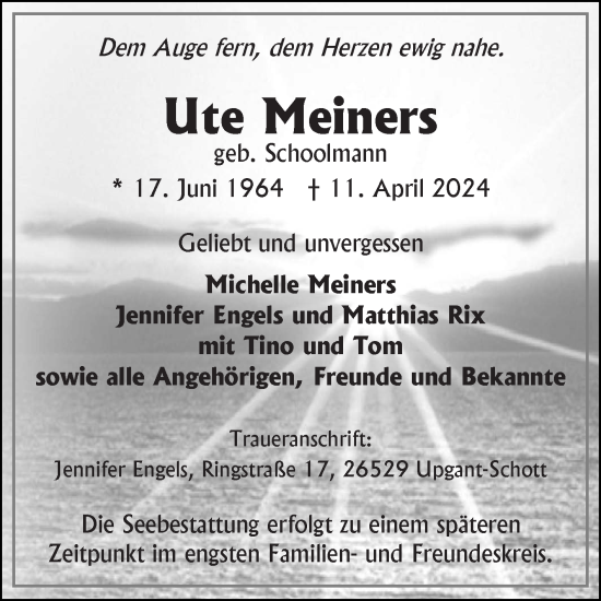 Traueranzeige von Ute Meiners von Ostfriesischer Kurier