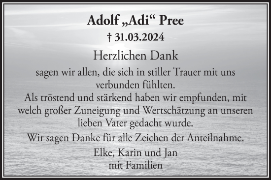 Traueranzeige von Adolf Pree von Ostfriesischer Kurier