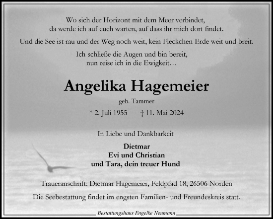 Traueranzeige von Angelika Hagemeier von Ostfriesischer Kurier