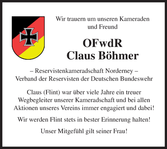 Traueranzeige von Claus Böhmer von Ostfriesischer Kurier