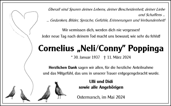 Traueranzeige von Cornelius Poppinga von Ostfriesischer Kurier