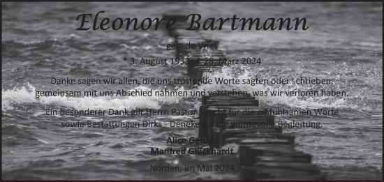 Traueranzeige von Eleonore Bartmann von Ostfriesischer Kurier