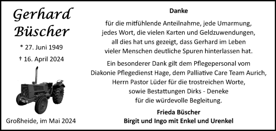 Traueranzeige von Gerhard Büscher von Ostfriesischer Kurier