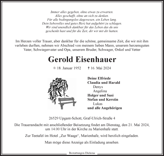 Traueranzeige von Gerold Eisenhauer von Ostfriesischer Kurier