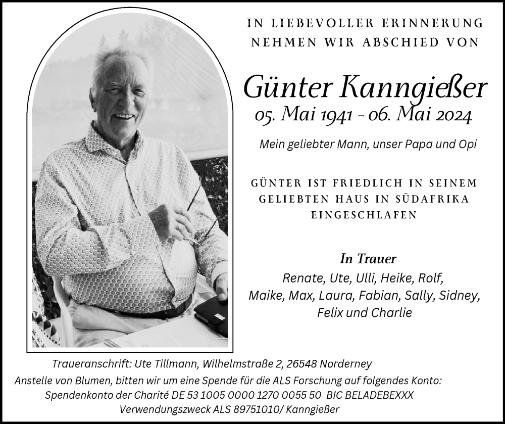  Traueranzeige für Günter Kanngießer vom 11.05.2024 aus Ostfriesischer Kurier
