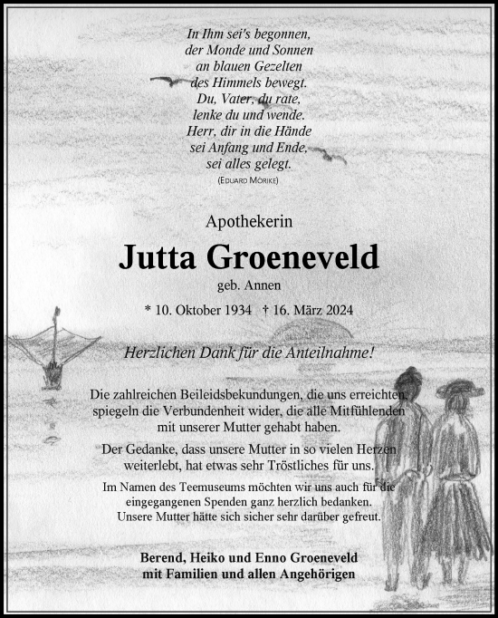Traueranzeige von Jutta Groeneveld von Ostfriesischer Kurier