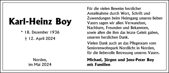Traueranzeige von Karl-Heinz Boy von Ostfriesischer Kurier