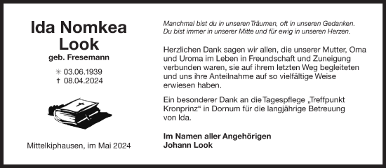Traueranzeige von lda Nomkea Look von Ostfriesischer Kurier