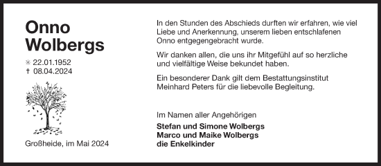 Traueranzeige von Onno Wolbergs von Ostfriesischer Kurier