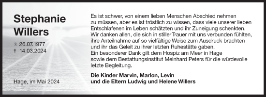 Traueranzeige von Stephanie Willers von Ostfriesischer Kurier