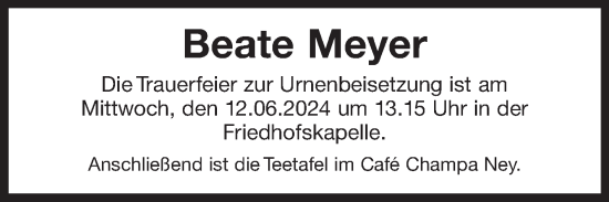 Traueranzeige von Beate Meyer von Ostfriesischer Kurier