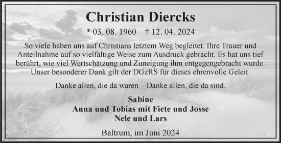Traueranzeige von Christian Diercks von Ostfriesischer Kurier