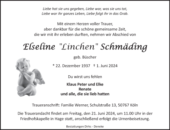Traueranzeige von Elseline Schmäding von Ostfriesischer Kurier