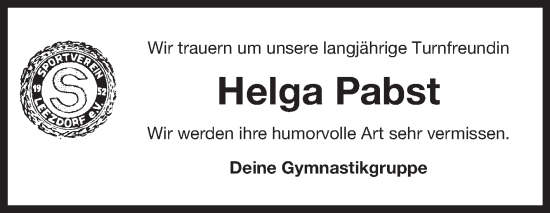 Traueranzeige von Helga Pabst von Ostfriesischer Kurier