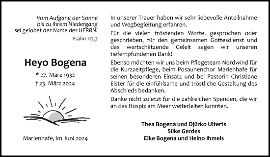 Traueranzeige von Heyo Bogena von Ostfriesischer Kurier