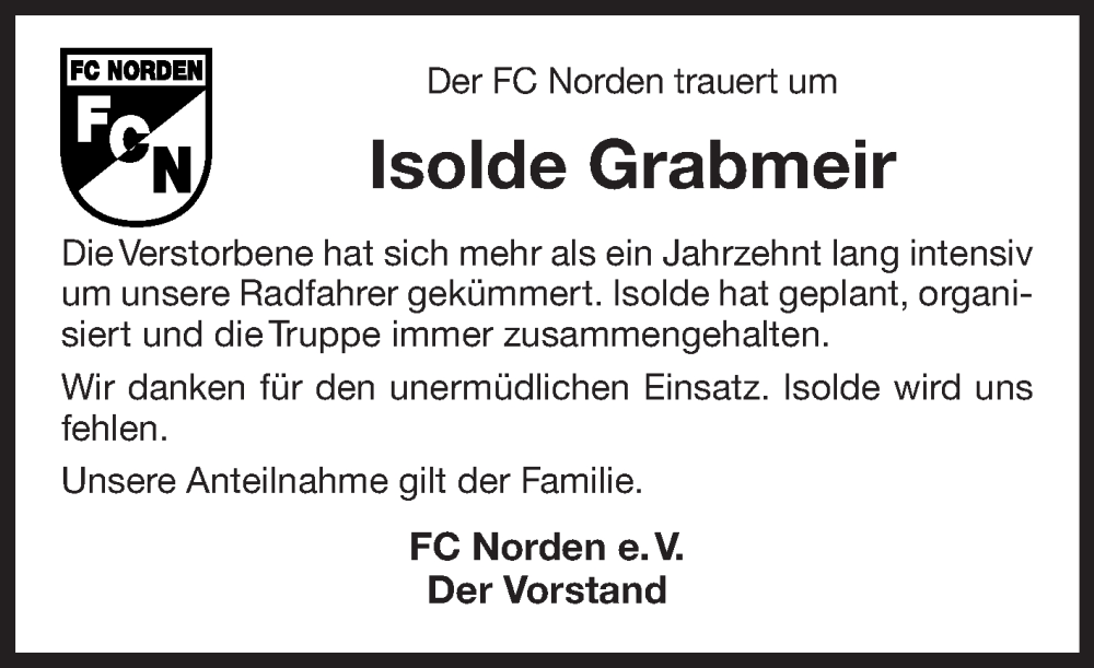  Traueranzeige für Isolde Grabmeir vom 26.06.2024 aus Ostfriesischer Kurier